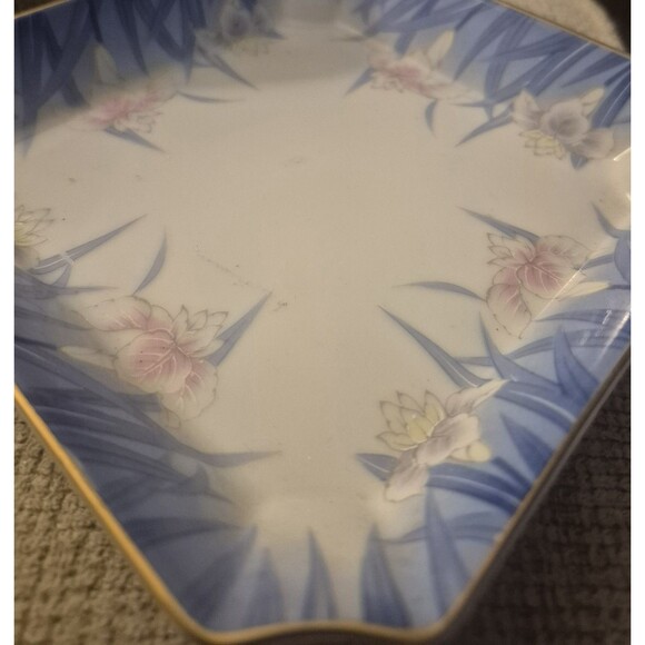 Vtg OMC Otagiri Orchid Tray Trinket Blue Pink Square Gold Trim - Picture 3 of 6